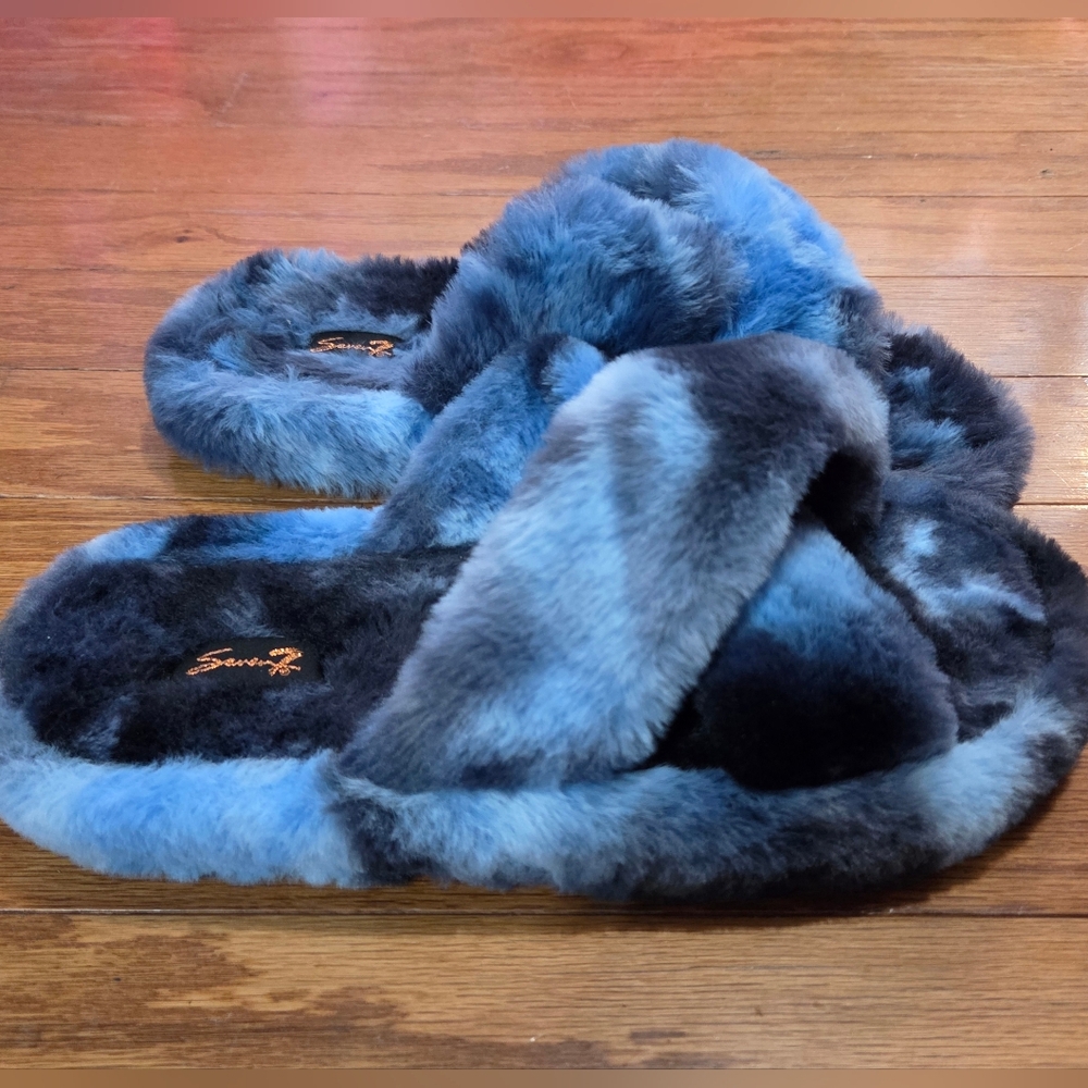 Seven7 Kiki Lux Faux Fur Tie Dye Size 10 Slide Sandal Slippers